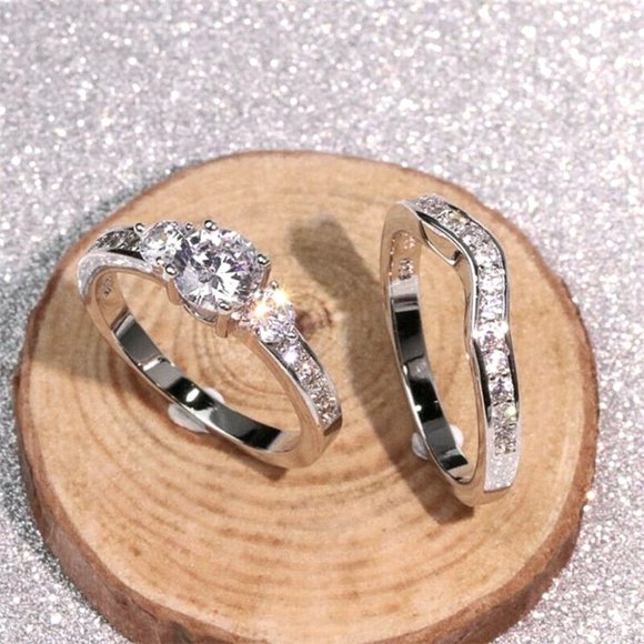 New Gorgeous 925 Sterling Silver Diamond 2Pc Set - Picture 1 of 6